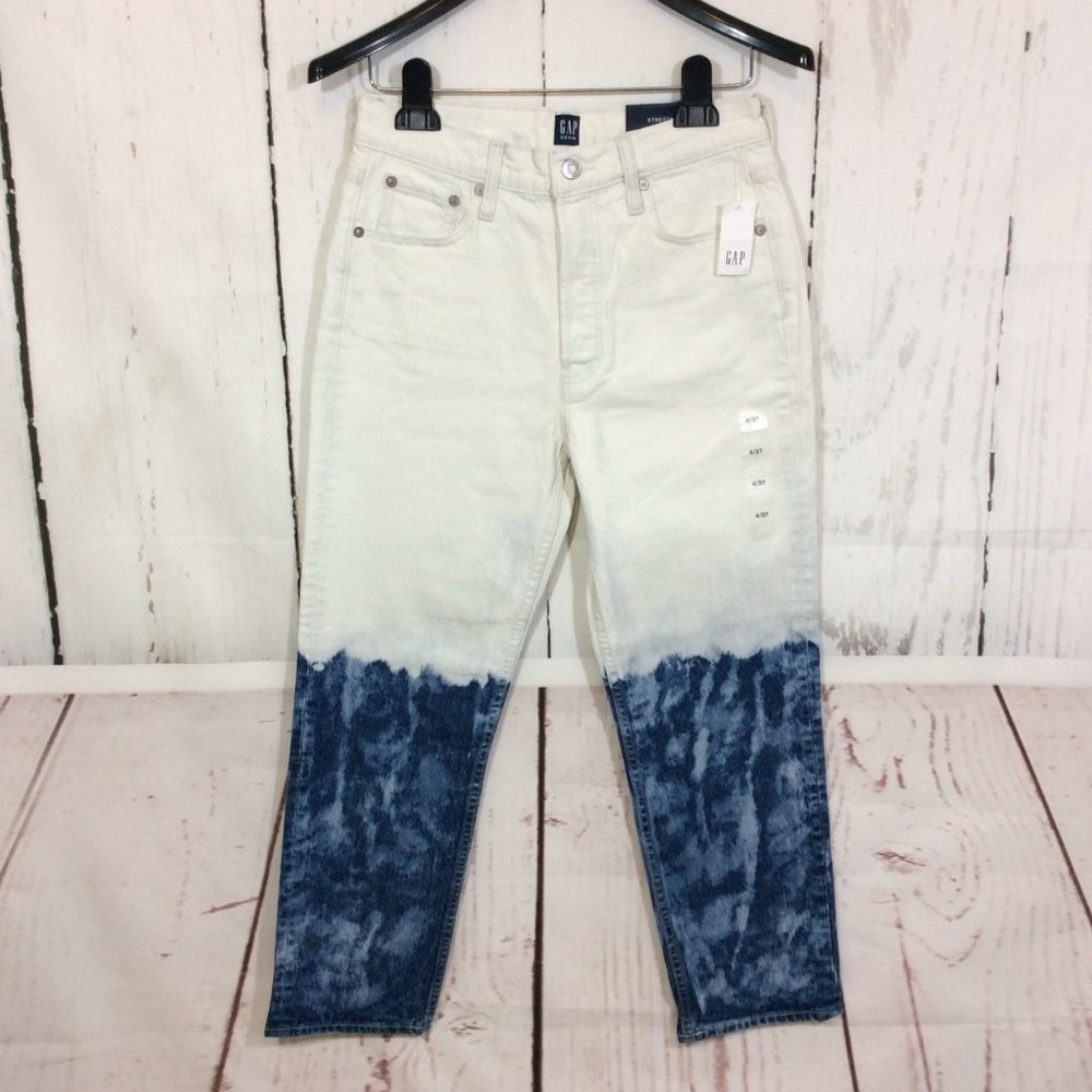 Gap Women's Cheeky Straight Bleached Jeans Size 4/27 Colorblock Button Fly Y2K